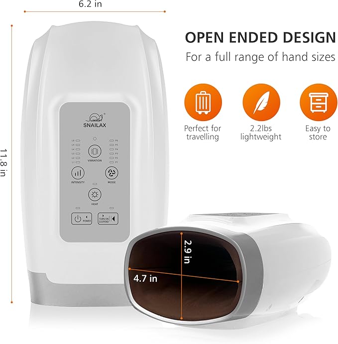 Snailax Cordless Hand Massager Machine,Electric Hand Massager with Heat,Vibration, Compression, White