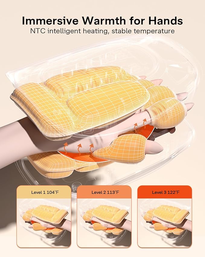 ALLJOY Hand Massager with Heat and Compression, Knuckle Stretching and Hand Massage, 6 Modes 6 Intensities 3 Heat for Arthritis and Carpal Tunnel Relief, Valentines Day Gifts for Women Men(White)