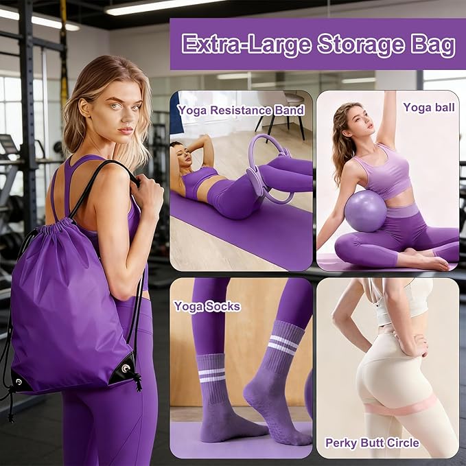 Pilates Ring Gift Set 15" Anti-Deformation Premium Magic Circle, 3 Resistance Bands, Yoga Ball & Anti-Slip Socks | Elegant Home Workout Kit for Women | Birthday/Anniversary Present