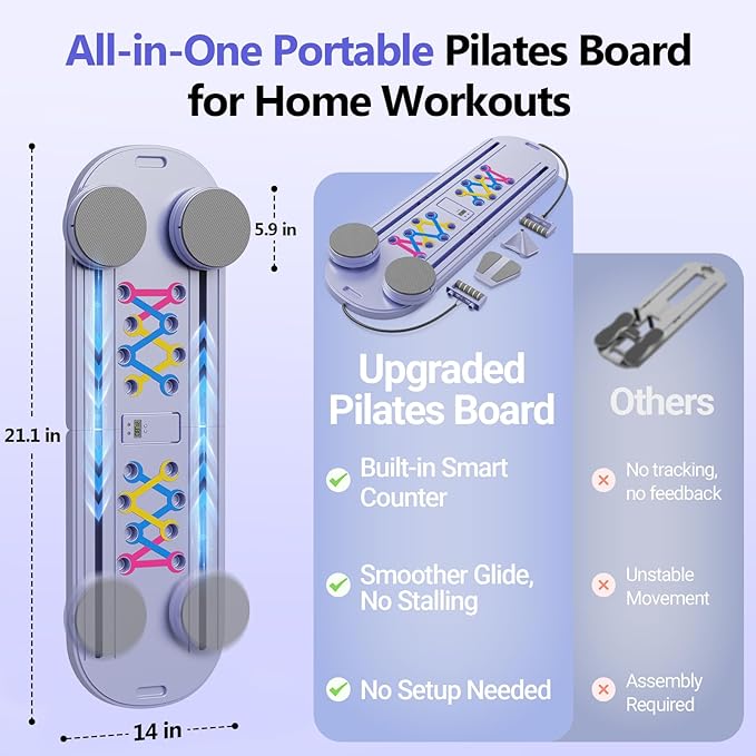 2025 Updated Pilates Board, Portable Pilates Reformer Machine for Home Workout, Easy-to-Use Pilates Sliding Board for Full Body Toning, Lightweight Fitness Gear for Beginners & Busy Moms