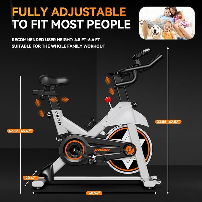 Exercise Bike, pooboo Stationary Bike for Home Gym, Magnetic Resistance Indoor Cycling Bike w/Bluetooth Comfortable Seat Cushion & Tablet Mount, Silent Belt Drive Indoor Bike for Cardio Workout