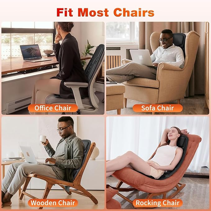 SLOTHMORE Vibration Back Massager for Chair with Heat, Chair Massager Pad with 8 Vibration, Seat Cushion for Seniors, Office Workers & Family, Fatigue & Pain Relief in Office, Home & Travel