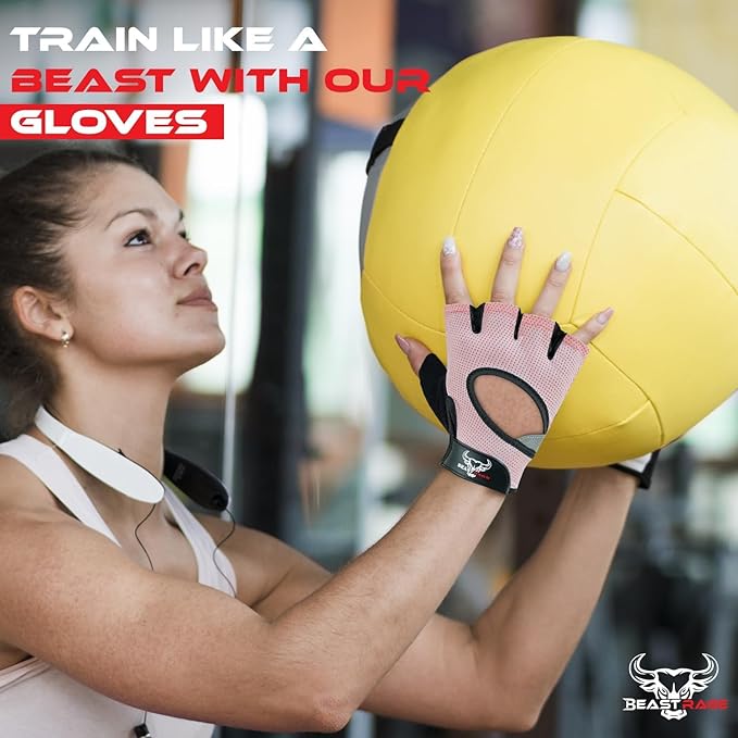 BEAST RAGE Fingerless Weight Lifting Gloves with Palm Protection Padding, Breathable Lightweight Gym Gloves for Men, Women, Weightlifting, Cycling, Exercise, Training Pull Up