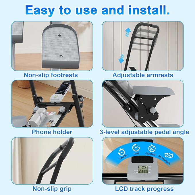 OVER SELF Stair Stepper at Home, Stair Stepper with Handlebar for Full-Body Workout, for Compact Folding Stair Climber with Adjustable Handlebar/Pedal, 350lbs Weight Capacity, Knee-Friendly