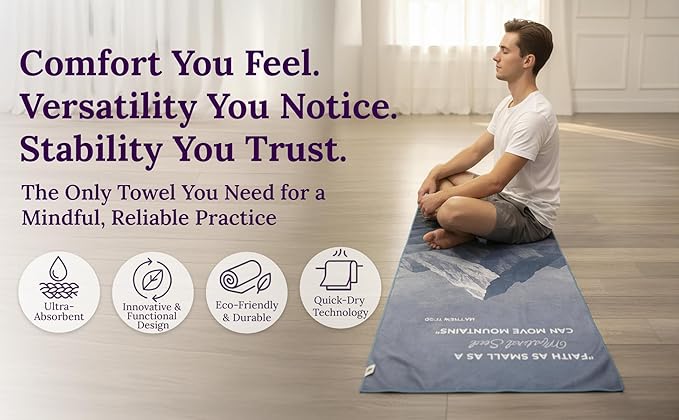 Multipurpose Mat Towel 26.5" x 72" - Christian Faith-Based Fitness Towel with Non-Slip Silicone Grip, Quick Drying & Sweat Absorbent for Yoga, Pilates, Gym, Picnic & Outdoor Activities