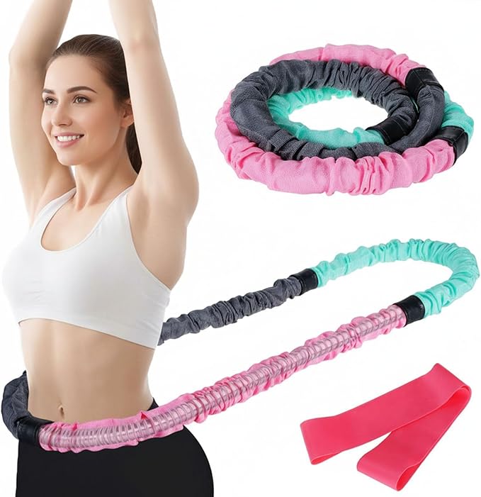 3.4lb Soft Spring Fitness Hoop for Adults, Scientifically Weighted, with Resistance Band, Soft Fabric Padding (Comfort & Protection), Full Body Exercise Equipment for Weight Loss
