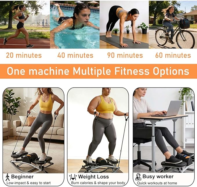 Rock Stepper Machine for Home Exercise, Compact Side to Side Lateral Stepper with Resistance Bands, No Assembly Required, Portable Mini Stepper for Apartment