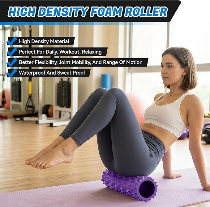 Foam Roller High Density Deep Tissue Massager for Muscle Massage Myofascial Trigger Point Release Improves Mobility Massage of The Back and Leg Muscles - 15" (Purple)