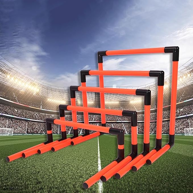 5-Pack Agility Hurdles, Adjustable Heights for Speed & Footwork Training, Foldable PVC Hurdles for Track & Field, Soccer, and Fitness Drills (Red)