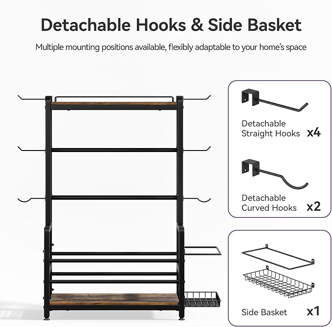 Gym Home Equipment Weight Rack – 3‑Tier Workout Storage Stand for Dumbbells & Kettlebells, Medicine Ball Holder, Steel Organizer with Side Basket, Hooks