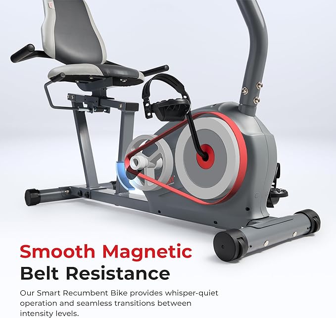 Sunny Health & Fitness Smart Magnetic Recumbent Bike, Home Cardio Trainer & Cycling Machine for Seniors, Free SunnyFit App Connection, Optional Hand Cycle, Resistance Bands, or Pulse Sensors