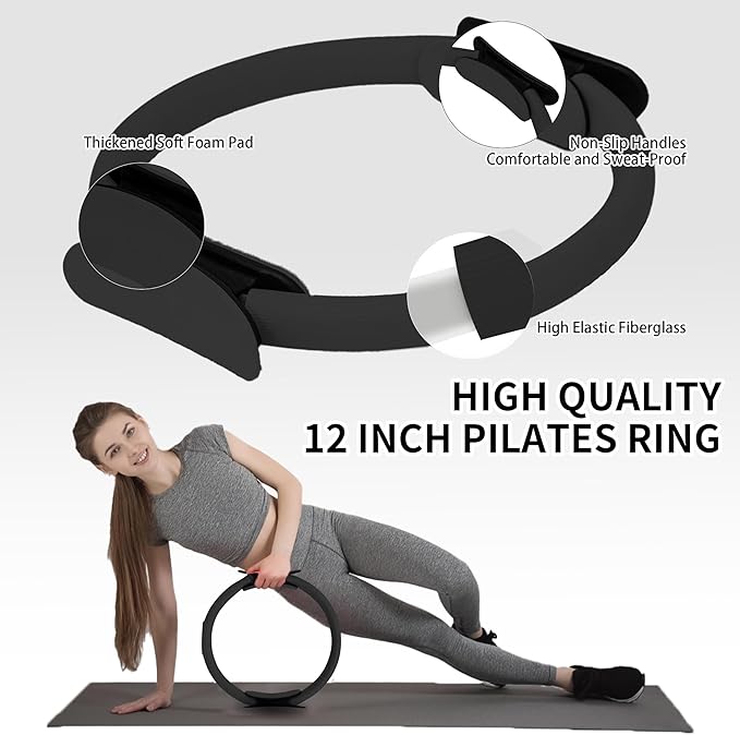 Pilates Essentials Kit for Home Women, Pilates Equipment for Workouts, 6 Fabric Resistance Bands, 12 Inch Magic Circle Yoga Ring, Mini Exercise Ball, Great Exercise Accessories