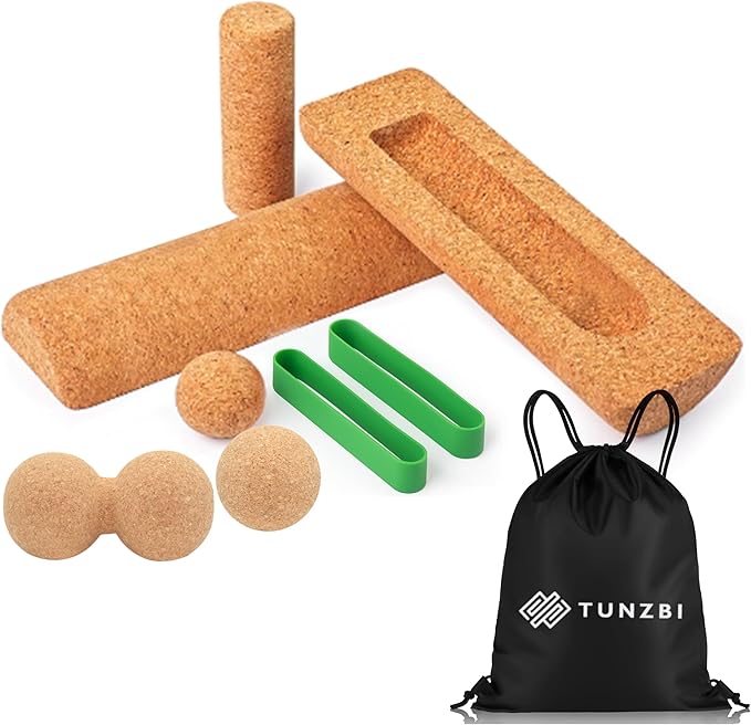 2 in 1 Premium Cork Balance Board with Peanut Massage Ball, Foot Strengthener Kit for Stability Training, Natural Cork Foot Balance Trainer, Non Slip Surface for Home Gym Travel Workout, Exercise Equipment