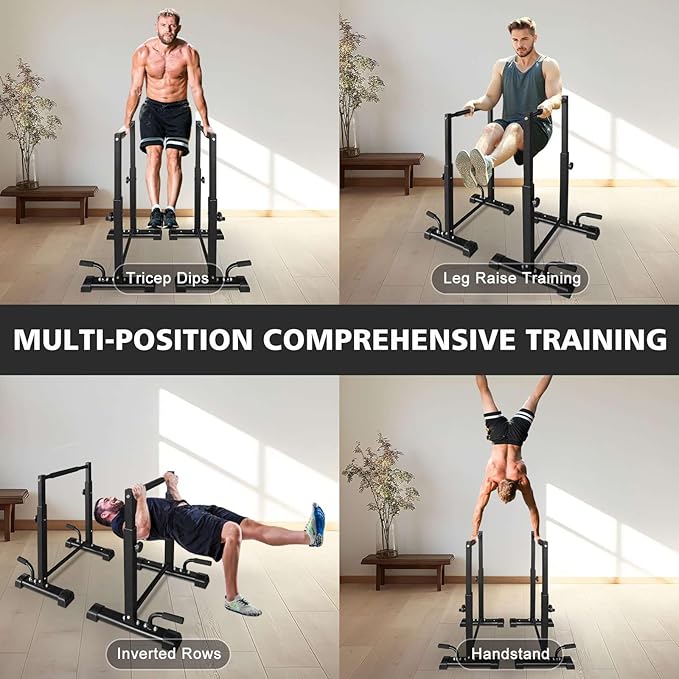 Adjustable Dip Station - 1200 Lbs Capacity Multi-Functional Workout Bar with 6 Height Levels (36.6"-46") for Home Gym Fitness Training, Pull Ups, Dips & Bodyweight Exercises, Black