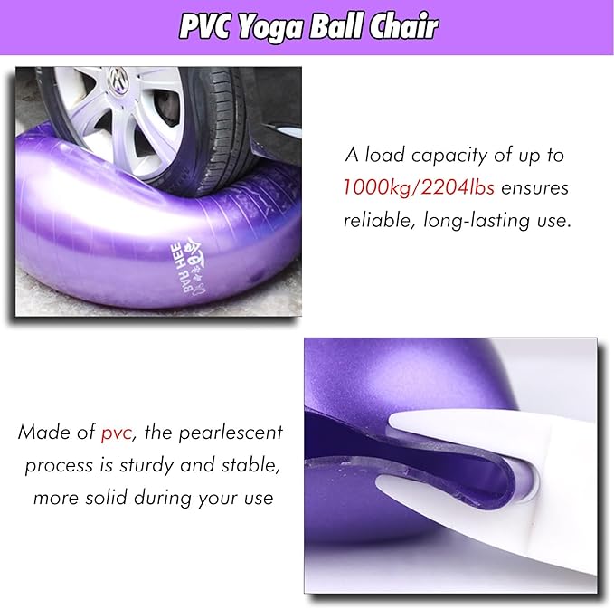 SRNSAEB Exercise Ball Seat for Office Desk Height, Ergonomic Balance Ball Chair Stool for Home/Office/School/Gym/Prolonged Sitting, Height Adjustable Pilates Yoga Ball Chair(Purple,65cm(25 3/5in))