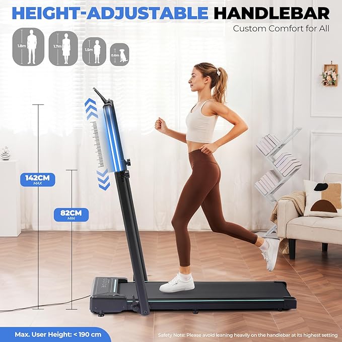 GORISE Walking Pad Treadmill with Adjustable Height Handle Bar and Incline, 3HP Quiet Foldable Under Desk Treadmill, Portable Treadmills for Home 350LBS with Remote Control LED Display