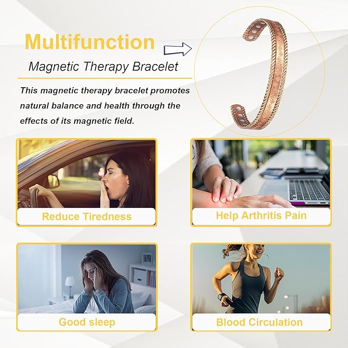 Copper Bracelets for Men Women for Arthritis,6.69in Pure Copper Adjustable Retro Fashion Magnetic Bracelet, Magnetic Jewelry Present(2047)