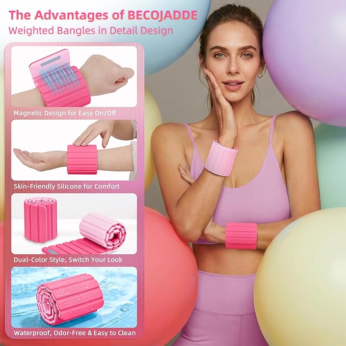 Wrist Weights Ankle Weights for Women 1 Pair (1.1 lb/2.2 lb Each) Silicone Magnetic Leg Arm Weighted Bracelet for Home Yoga Pilates Gym Workout Walking Jogging