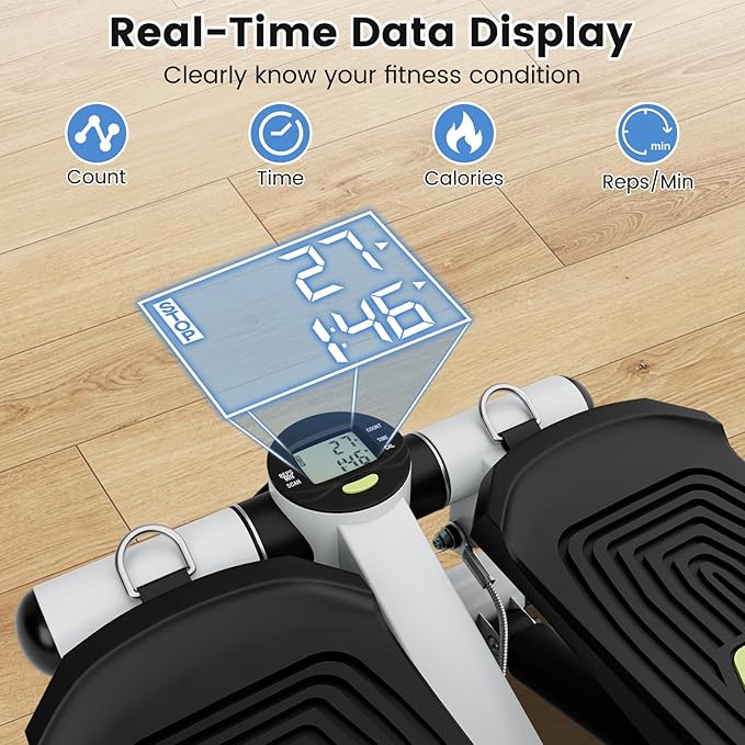 Mini Stair Steppers for Exercise at Home, Hydraulic Step Climber Machine with Resistance Bands & LCD Monitor, Portable Under Desk Stepper for Full Body Cardio Workout