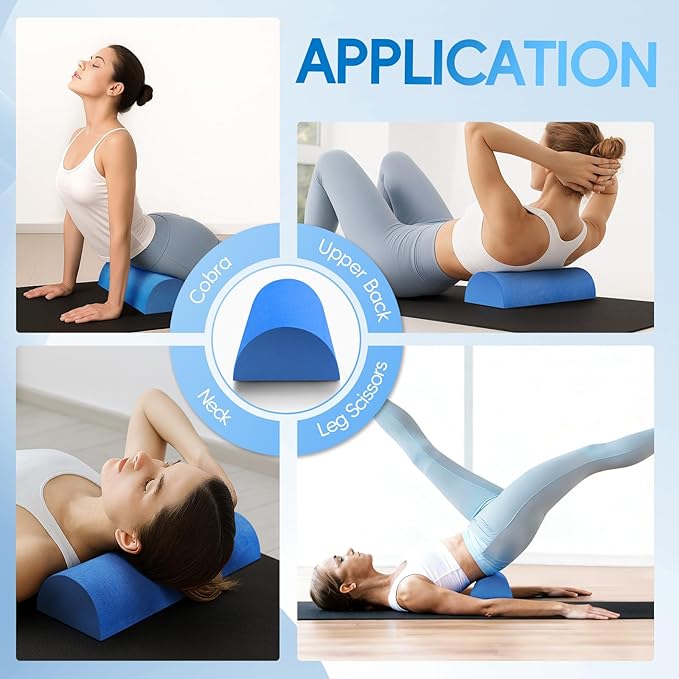 High-Density EVA Half Foam Roller, Firm Full Body Muscle Massager Stick for Athletes, Gym, Yoga, 15.7" × 5.9" × 2.7" Core & Balance Exercise 1/2 Foam Roller