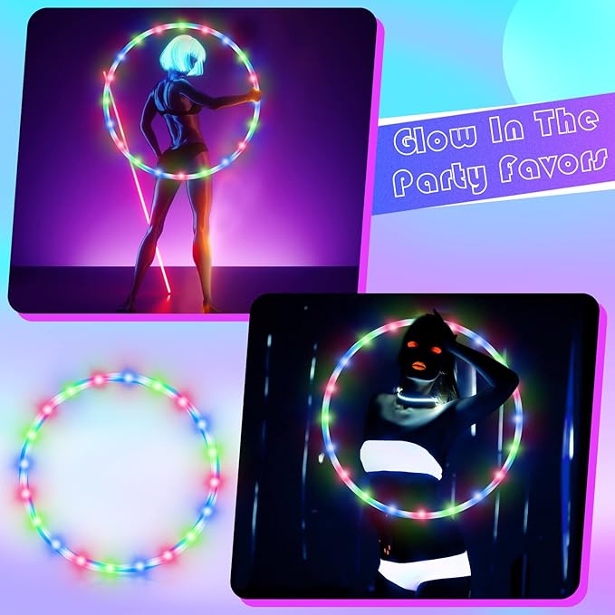 Jerify LED Hoop Light up LED Glowing Lights Fitness Exercise Hoops 10 Color Changing Exercise Glowing Hoop for Halloween Party Favors Dance Dark Fitness