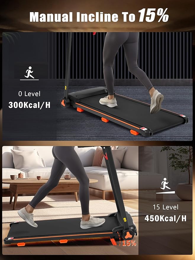 15% Incline Treadmill with Handle, 3-in-1 Portable Treadmills for Home and Office, Foldable Treadmills with 300 Lbs Weight Capacity, 3.0HP Quiet Walking Pad Treadmill, Three Screen