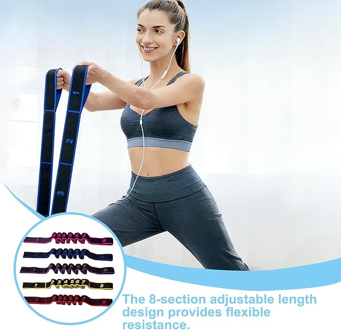 5 Pack Fitness Resistance Band for Stretching and Yoga, 8-Section Resistance Band with Numbered Markings, Applicable to Pilates, Flexibility Training, Full Body Workout