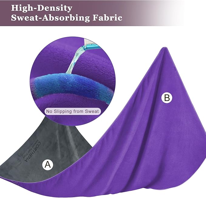 Yoga Mat Towel with Hand Towel, Extra Thick (600GSM) Soft Hot Yoga Towel, Non-Slip and Sweat Absorbent for Hot Yoga, Bikram, Pilates, and Fitness, 72" x 27.5", Dual-Color, Grey/Purple