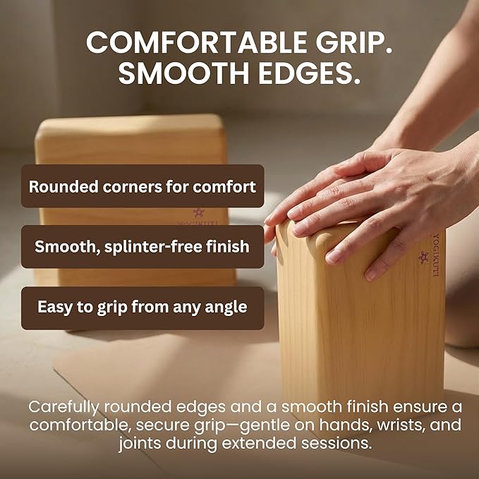 Original Wooden Yoga Block – Solid Hardwood Prop Inspired by Traditional Yoga Practice