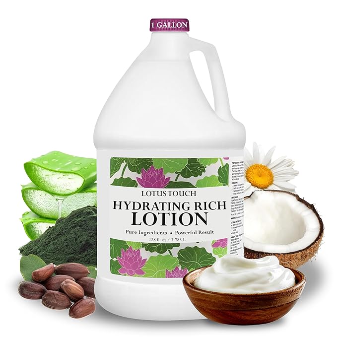 Lotus Touch Hydrating Rich Massage Lotion 100% Pure Jojoba & Coconut Oils plus Herbal Extracts - Unscented - Max Glide, Rich Workability Without Stickiness - Deep Tissue Massage - 1 Gallon