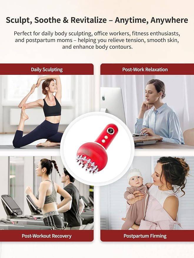 Lymphatic Drainage Massager & Anti Cellulite Massage Tool, Helps Reduce Stretch Marks & Cellulite, for Legs, Arms & Belly, Body Sculpting Machine with Microcurrent, Light, Heat & Vibration