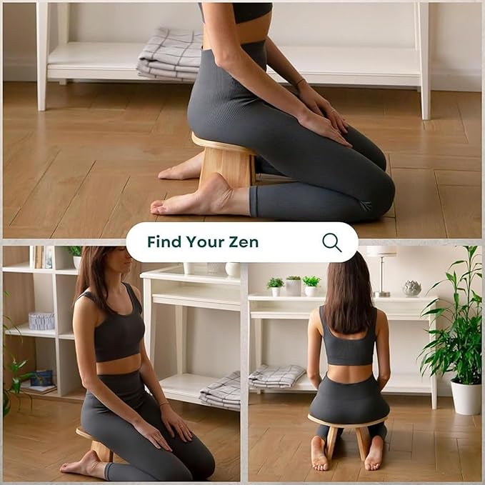 Meditation Bench, Wooden Kneeling Stool, Portable Yoga Auxiliary Stool,Multifunctional Ergonomic Seat with Travel Bag, Detachable Comfort Chair for Yoga, Prayer, Meditation(Large)