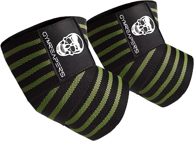 Gymreapers Weightlifting Elbow Wraps (1 Pair) - Flexible 40'' Elbow Compression Strap & Joint Support Brace - for Bench Press, Powerlifting, and Pressing