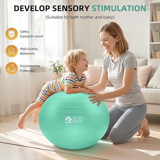 Gruper Yoga Ball, Extra Thick Non Slip Exercise Ball for Workout, Birthing, Balance, Stability, Pregnancy, 4 Sizes Anti Burst Chair for Home and Office, Includes Quick Pump & Fitness Guide