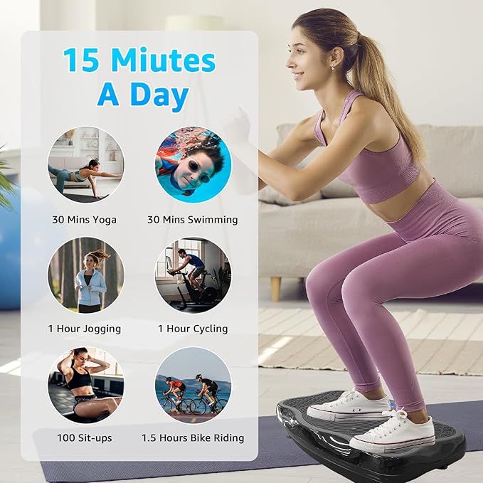 XXL 330 LBS 120 Levels Vibration Plate Exercise Machine - Whole Body Workout Vibration Fitness Platform w/ Resistance Bands - Home Training Equipment for Weight Loss & Toning，Black