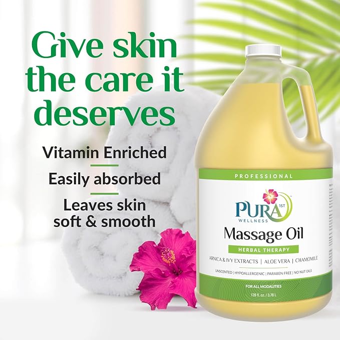 Herbal Therapy 1 Gallon Massage Oil, Aloe Vera, Professional, Massage Therapy, Deep Tissue, Unscented, Hypoallergenic, Natural Ingredients, Skin Hydrating, Moisturizing, Muscle Relief