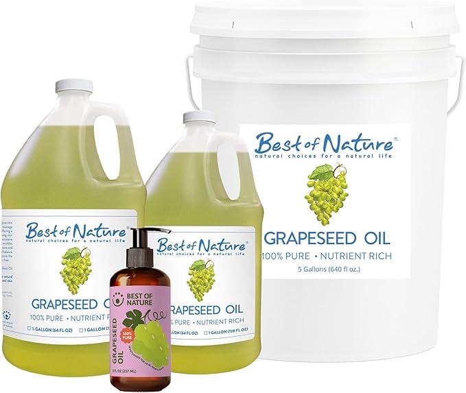Best of Nature 100% Pure Grapeseed Oil - Unscented, Lightweight, Non-Greasy Moisturizer for Hair, Skin, Face & Aromatherapy, Carrier Oil for Essential Oils, Gallon (128 fl oz)