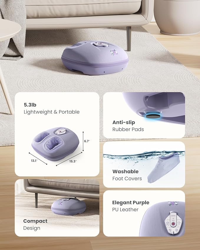 RENPHO Foot Massager Machine with Heat [2026 Upgraded], Shiatsu Foot Massager for Plantar Fasciitis, Birthday Gifts for Women Men, Cordless Control, Best Gifts for Women/Mom/Wife, Purple