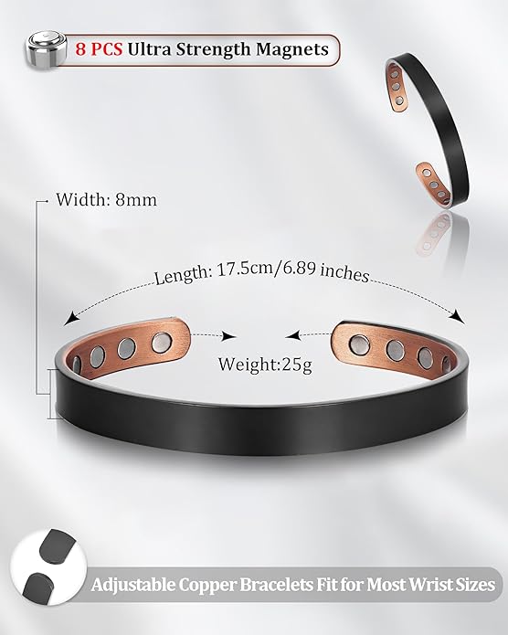 BioMag 2Pcs 99.99% Copper Bracelet for Women, Adjustable Magnetic Bracelets Bangle Cuff with 3500 Gauss Magnets, Jewelry Gift