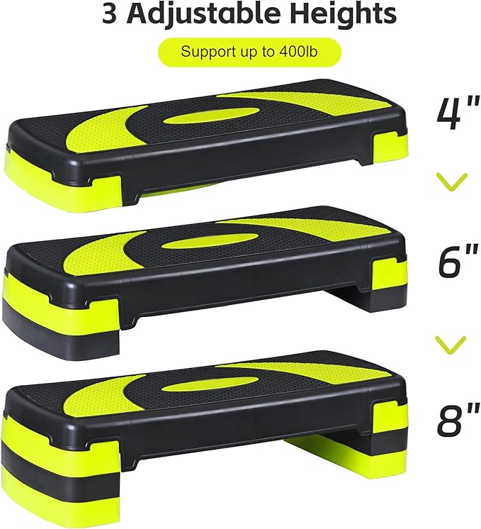 HomGarden Adjustable Workout Aerobic Stepper in Fitness & Exercise Step Platform Trainer Stepper w/Risers Adjust 4"-6''-8''