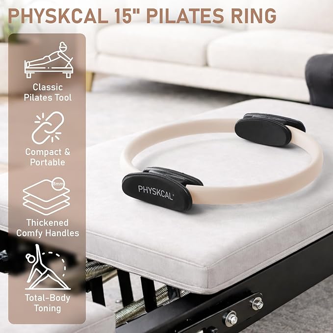 Pilates Ring, 15-Inch Magic Circle with Extra Thick Padded Handles, Pilates Equipment for Toning Inner Thighs, Arms and Strengthening Cores- Workout Guide Included