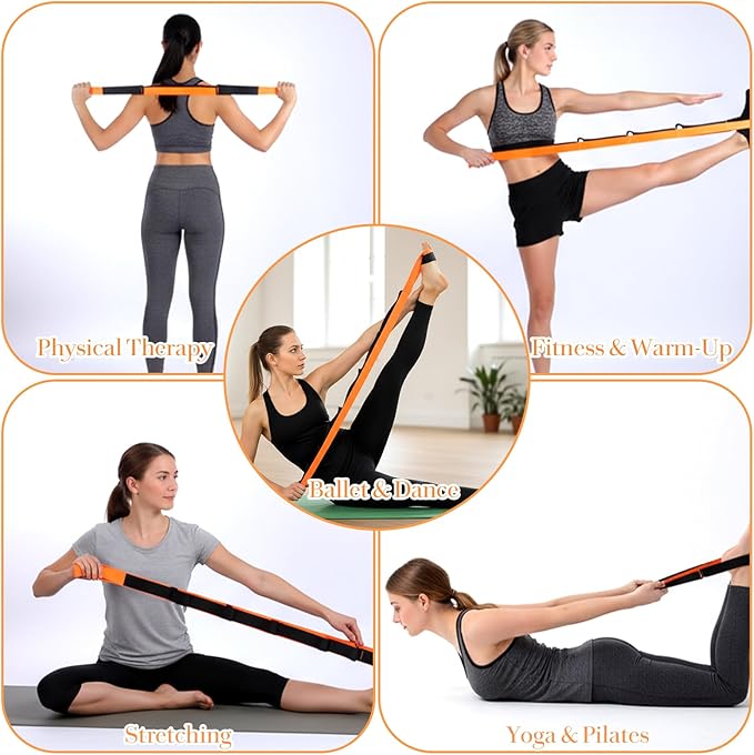 Stretch Straps with 12 Loops, Non Elastic Yoga Straps with Door Buckle for Leg Stretching, Yoga Stretching Band for Physical Therapy, Pilates, Yogas, Gymnastics Exercise, Hamstring and Flexibility
