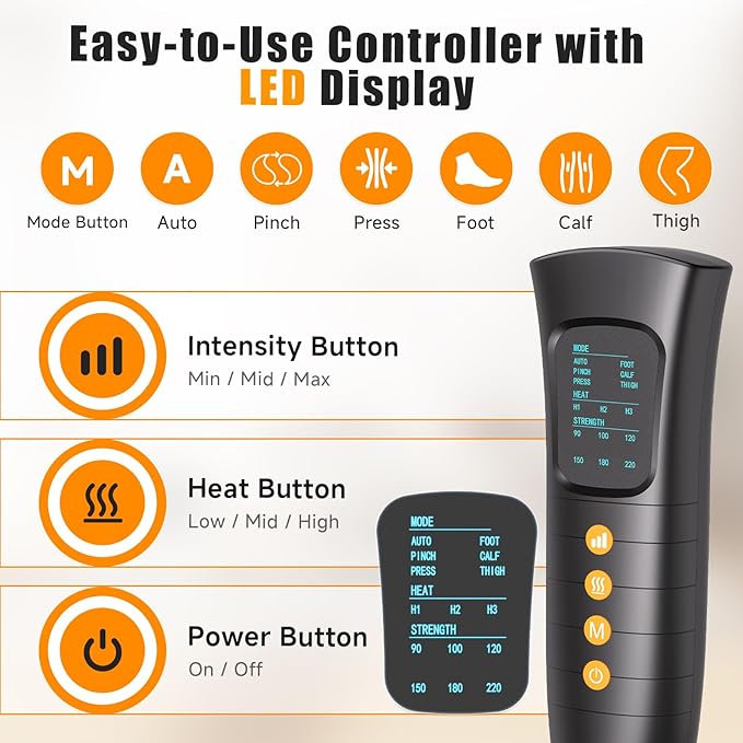 Leg Massager with Heat and Compression, Foot and Full Leg Massager for Circulation and Pain Relief, Sequential Compression Boots with 6 Modes, 6 Intensity, 3 Heat, Gifts for Mom, Dad, Athletes