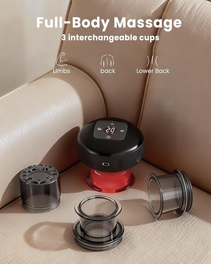 UOTT 6-in-1 Smart Cupping Therapy Massager, 20 Levels Heat & Suction Electric Cupping Kit for Massage Therapy, Cupping Therapy Set for Muscle Soreness, Knots & Pain Relief