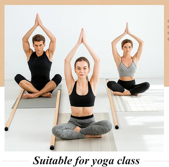Hiboom 6/9 Pcs 5ft Yoga Stick Natural Bamboo Black Exercise Stick with Non-Slip Rubber Ends Stretching Tool Posture Corrector Stretch Tool for Flexibility, Workout, Balance Fitness