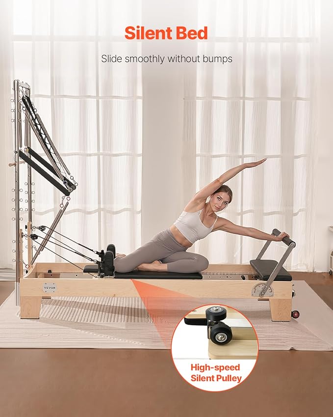 VEVOR Pilates Reformer Machine, Pilates Workout Equipment for Home Gym Studio Use, Pilates Reformer with Sitting Box and Jumpboard，fit for Beginners & Advanced Users