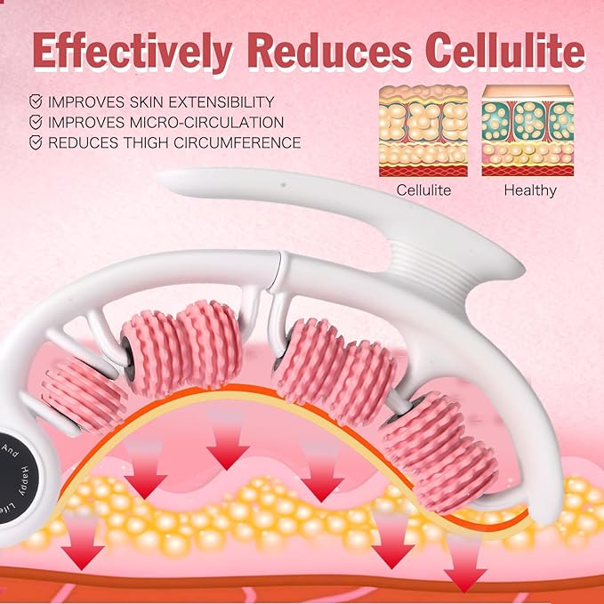 Cellulite Massage Tool Cellulite Roller for Legs/Thighs/Body, Lymphatic Drainage Massager Anti Cellulite Smooth & Firm Cellulite Remover Help Relax Muscles and Stimulate Circulation, Pink-White