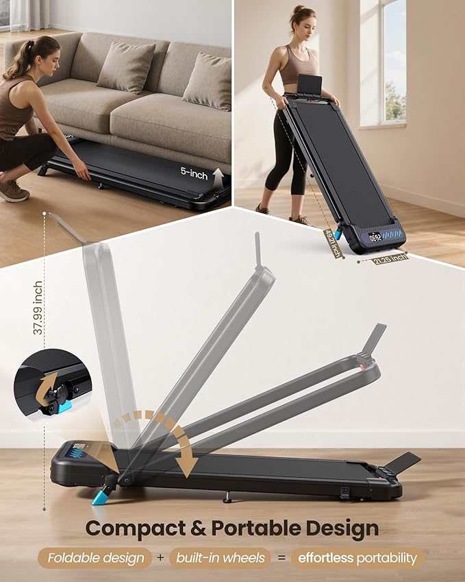 WELLFIT Incline Walking Pads with Handle Bar for Home Office Apartment, Small Under Desk Treadmills with Hiking Climbing Mode for Efficient Fat-Burn, Works for APPs/Mute Remote, 320 LBS Capacity