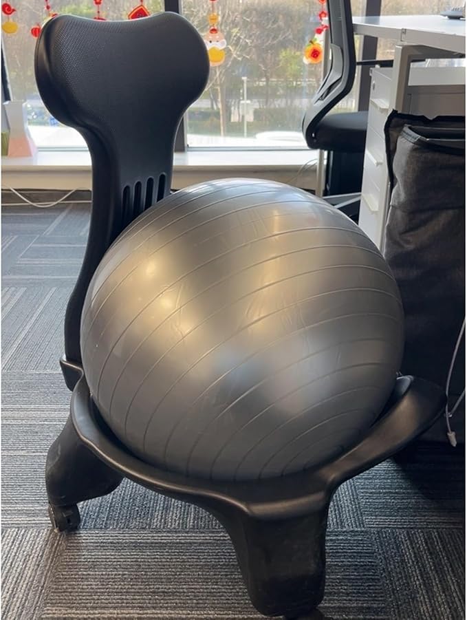 Balance Ball Chairs for The Office with Back, Rolling Exercise Ball Seat for Core Workout, Posture Correcting Computer Chair Yoga for Work(Light Coffee)