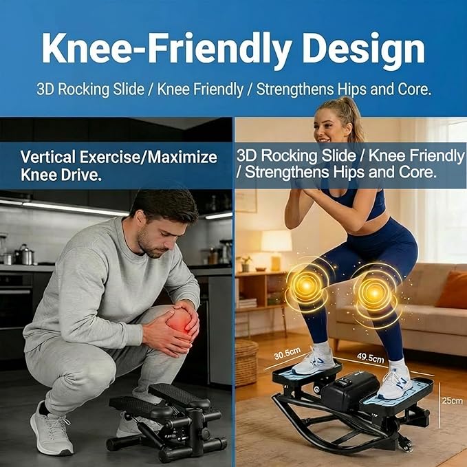 3D Rocking Stepper - Mini Stepper for Home & Office Workout, Low Impact Lateral Motion Exercise Machine for Core & Glutes, Whisper Quiet Under Desk Stepper, Fully Assembled, 330lb Capacity